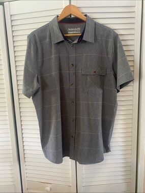Avalanche Grey Button-Down Shirt with Navy Collar Trim